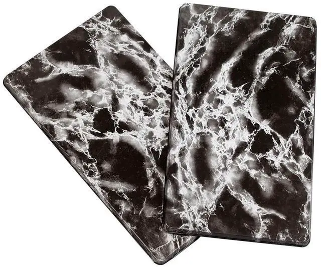 Main image of Black Marble Burner Covers, Made of Durable Smooth Metal, Easy Cleaning, | Kitchen D cor - Set of 2, Each Measures 20" Long x 11 1/2" Wide x 5/8" High