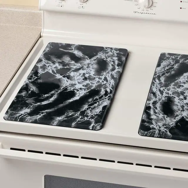 Alt view image 2 of 3 - Black Marble Burner Covers, Made of Durable Smooth Metal, Easy Cleaning, | Kitchen D cor - Set of 2, Each Measures 20" Long x 11 1/2" Wide x 5/8" High