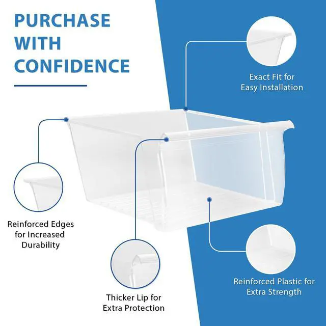 Alt view image 4 of 6 - Upgraded Appliance 2188661 Crisper Bin (Upper) Compatible with Whirlpool Refrigerator | Fridge Drawers | Kenmore Refrigerator Parts | Whirlpool Shelf Replacement - WP2188661