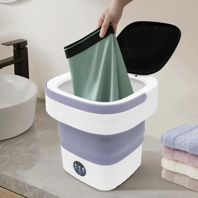 Alt view image 4 of 7 - Portable Washing Machine, 12L Large Capacity Laundry Washer Cleaning for Underwear, Baby Clothes and Small Clothes, Mini Washer Foldable Washing Machine for Apartments Dorm Camping (Purple)