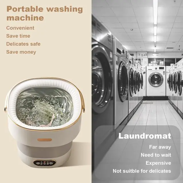 Alt view image 3 of 4 - 13L Mini Portable Washing Machine and Dryer, Folding Compact Small Washer Fully Automatic 3 Cleaning Modes Collapsible Camping Washer for RV Dorm Travel Hotel Laundry