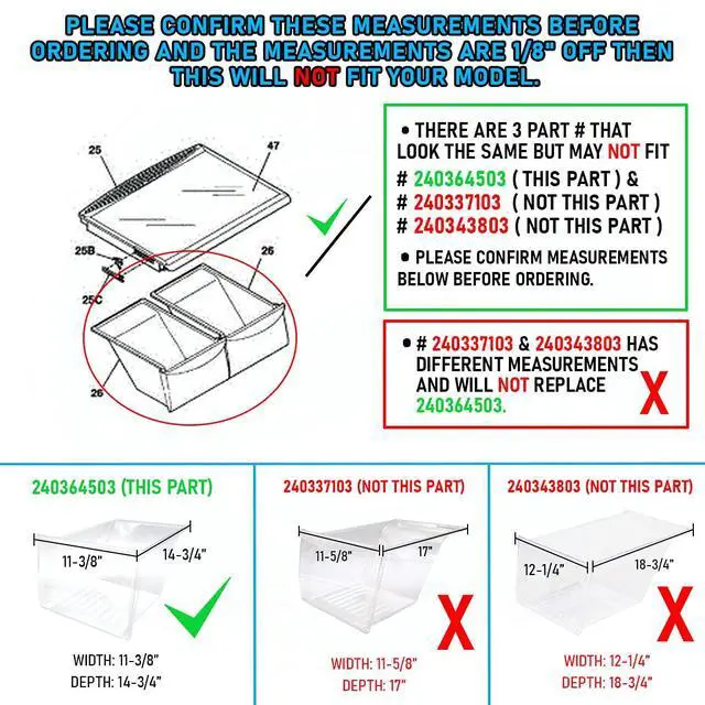 Alt view image 4 of 6 - UPGRADED Appliance 240364503 Meat Pan Crisper Bin Compatible with Frigidaire Refrigerator