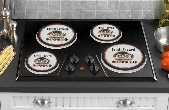 Alt view image 3 of 7 - Burner Covers For Electric Stovetop, Decorative Lightweight Tin Covers, Set of 4 (2-8 inch & 2-10 inch), Conceals Messy Drip Pans, Coffee