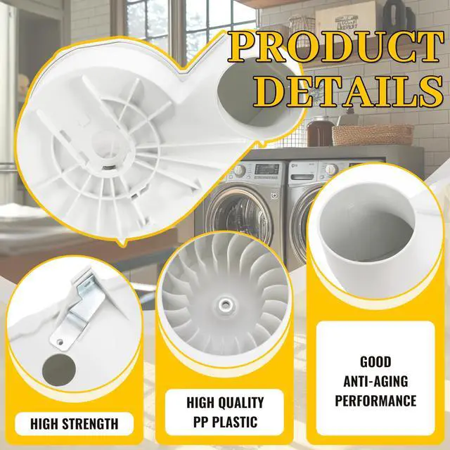 Alt view image 3 of 6 - 131775600 Dryer Blower Wheel and Housing Compatible with Specific Electrolux and GE Dryer Models Including Frigidaire WE14X10025 131775610 AP2107606 AP2619879 PS418726 PS266048 Replacement White