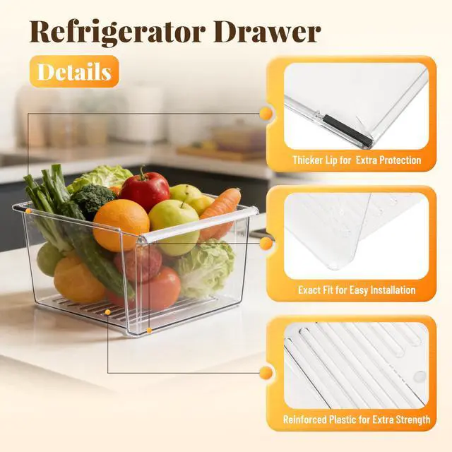 Alt view image 4 of 7 - 2188656 Replacement Crisper Drawer (Upper) Compatible with Whirlpool Kenmore Refrigerator Upper Bin with Humidity Control Plastic (PS) Clear