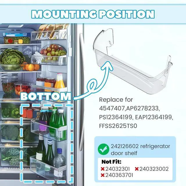 Alt view image 3 of 7 - 242126602 Refrigerator Door Bin Shelf (Bottom) Compatible with Frigidaire Electrolux Refrigerator AP6278233 FFSS2625TS0 AP6278233 PS12364199 EAP12364199 Replacement Side Rack Basket Clear 2PCs