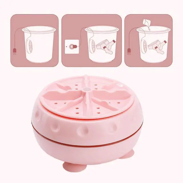 Alt view image 4 of 7 - Portable Mini USB Washing Machine, Convenient Mini Turbo Washing Machine, USB Travel Ultrasonicturbo Clothes Washer Suitable for Home, Business, Rv, College, Camping, Cleaning Socks Underwear (Pink)