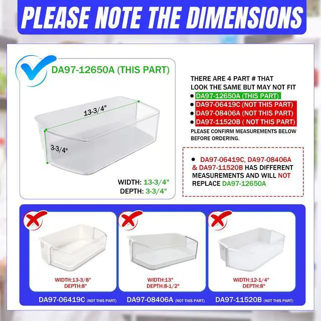 Alt view image 4 of 7 - DA97-12650A Refrigerator Door Shelf Bin Compatible with Samsung Refrigerator Fridge Shelf DA63-07104A AP5620330 Replacement 2PCS