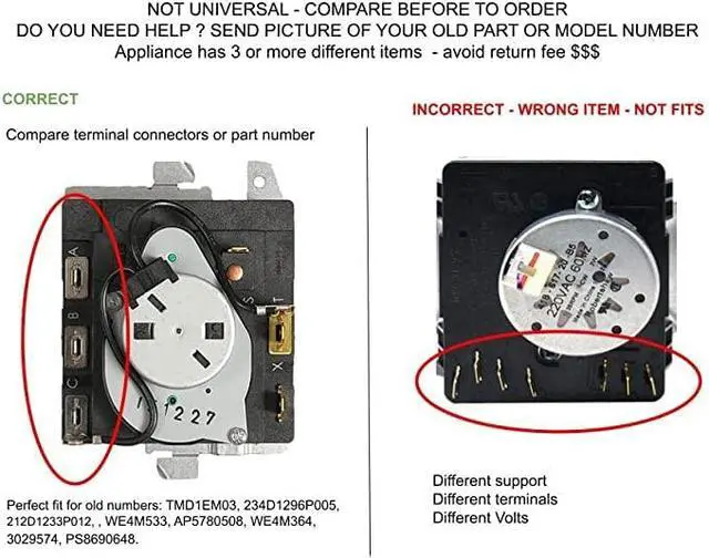 Alt view image 4 of 5 - 234D1296P005 3029574 TMD1EM03 WE4M364 CKD7081 Dryer Timer and white Knob TMD1EM03