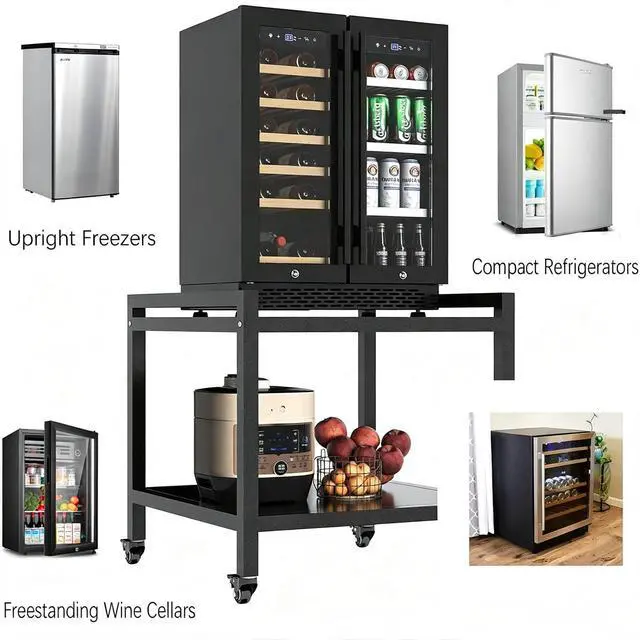 Alt view image 3 of 6 - Mini Fridge Stand with Wheels,Microwave Stand,Mini Fridge Stand with Storage,Mini Fridge Table,Microwave Stand with Storage,Organizer for Dorm, Apartment, Office, Bedroom,23.2"H*22.4"W*22.4"D