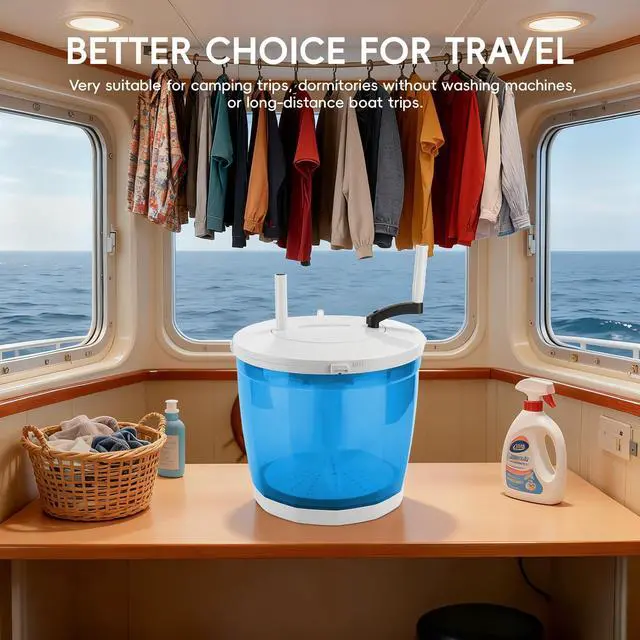 Alt view image 3 of 7 - 2 In1 Manual Clothes Washer, Portable Hand Crank Washing Machine Mini Dryer Spinner Labor Compact Laundry Machine for Camping, Dorm, Travel, No Electricity Needed, Suction Cup Base, 2kg Capacity Sky