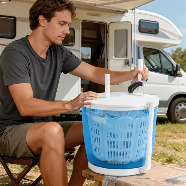 Alt view image 2 of 7 - 2 In1 Manual Clothes Washer, Portable Hand Crank Washing Machine Mini Dryer Spinner Labor Compact Laundry Machine for Camping, Dorm, Travel, No Electricity Needed, Suction Cup Base, 2kg Capacity Sky