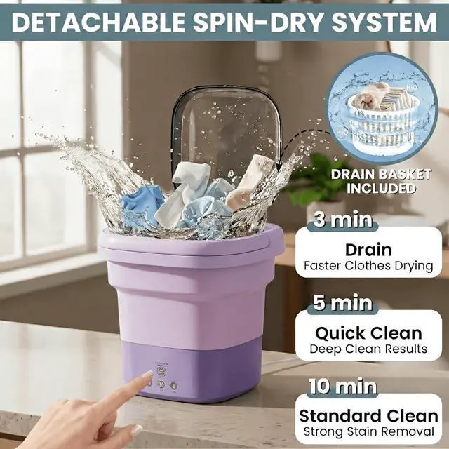 Alt view image 4 of 6 - Portable Foldable Washer,Mini Washing Machine with Deep Cleaning Power-Ultra-Compact & Lightweight,Folds Flat for Easy Storage (Great for Camping,Apartments,and Gifts)