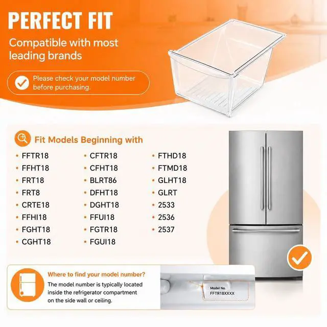 Alt view image 2 of 7 - Crisper Drawer Pan Clear Fit Frigidaire, Kenmore, Crosley, Westinghouse, Gibson, Kelvinator | Fit Models Beginning with FFTR18, FFHT18, FRT18 240337103, PS429854