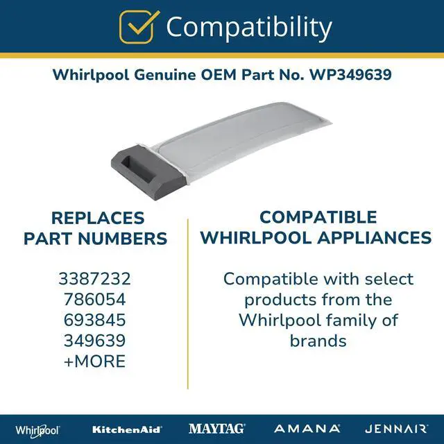 Alt view image 5 of 6 - Whirlpool WP349639 Genuine OEM Dryer Lint Filter Replacement Part - Replaces 3387232, 693845, 786054, 349639
