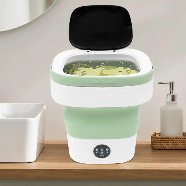 Alt view image 6 of 6 - Electronic Underwear Washer Machine with Blue Light,12L Portable Foldable Mini Washing Machine with 3 Intelligent Cleaning Modes for Travel, Camping, Apartment, Dorm, Socks, Underwear,Green