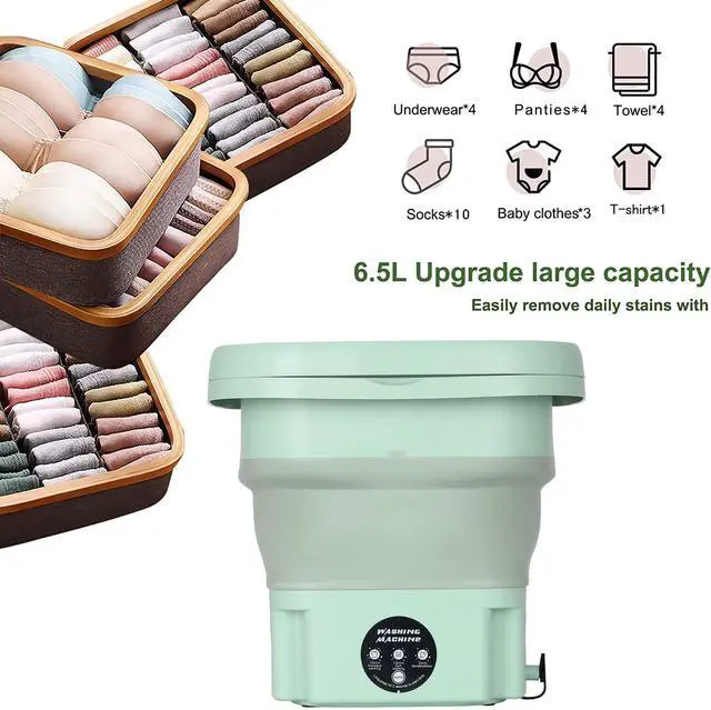 Alt view image 2 of 6 - Portable Washing Machine, Folding Mini Washing Machine with Drain Basket, Portable Washer with Blue Light & Ultrasonic Washing for Apartment, Laundry, Camping, RV, Travel, Underwear