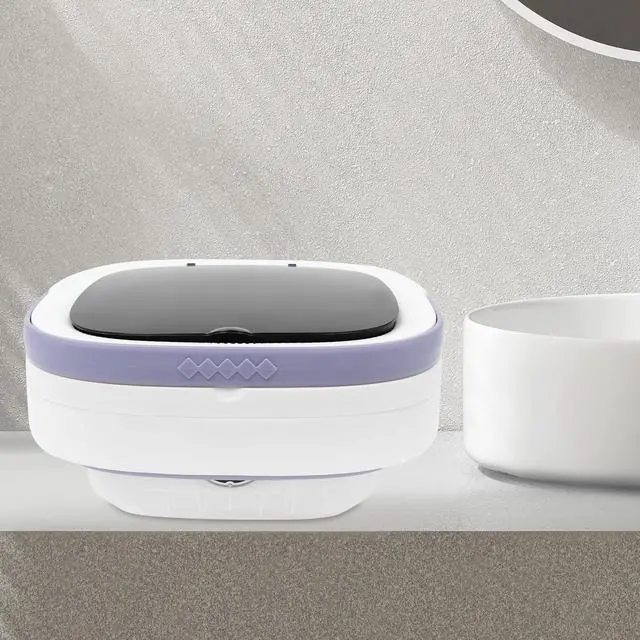 Alt view image 7 of 7 - Electronic Underwear Washer Machine with Blue Light,12L Portable Foldable Mini Washing Machine with 3 Intelligent Cleaning Modes for Travel, Camping, Apartment, Dorm, Socks, Underwear,Purple