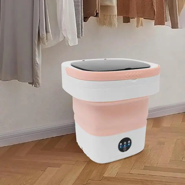 Alt view image 7 of 7 - Electronic Underwear Washer Machine with Blue Light,12L Portable Foldable Mini Washing Machine with 3 Intelligent Cleaning Modes for Travel, Camping, Apartment, Dorm, Socks, Underwear,Pink