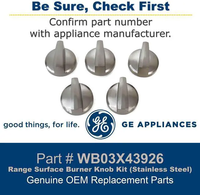Alt view image 5 of 6 - GE WB03X43926 Range Surface Burner Knob Kit (Stainless Steel)