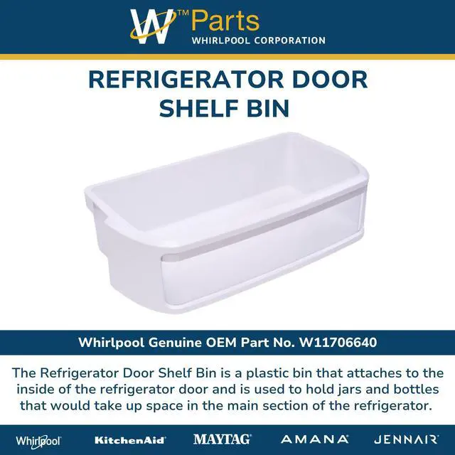 Alt view image 4 of 6 - Whirlpool W11706640 OEM Refrigerator Door Shelf Bin, White