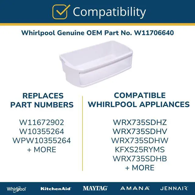 Alt view image 5 of 6 - Whirlpool W11706640 OEM Refrigerator Door Shelf Bin, White