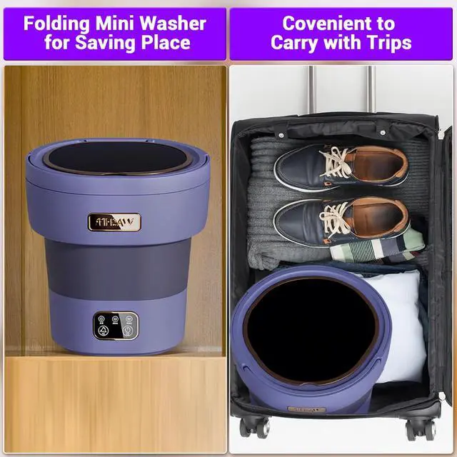 Alt view image 7 of 7 - Collapsible Portable Mini Washing Machine & Dryer 12L Large Capacity, Deep Cleaning for Underwear, Baby Clothes, Socks Perfect for Apartments, Dorms, Hotels, RVs Light Green, American - Green
