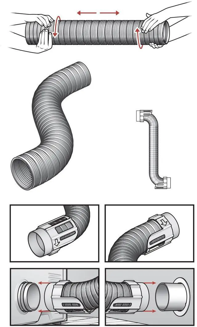 Alt view image 5 of 5 - Dryer to Vent Hookup Kit, Semi-Rigid Flexible Aluminum Duct 4 inch diameter x 8 foot length - Tool-Free Installation, No Clamps or Tape Needed