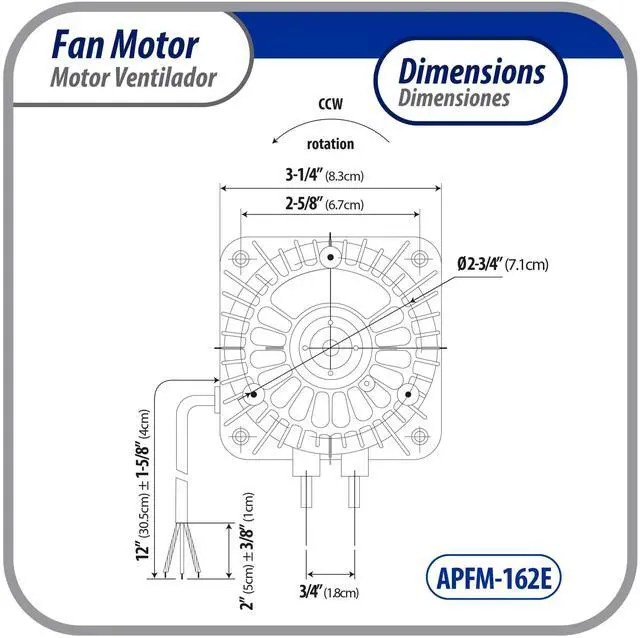 Alt view image 3 of 6 - Appli Parts APFM-162E 16W refrigeration condenser and evaporator motor 220V 60Hz 0.5A 1300rpm includes base and 10in aluminum Fan Blade CCW shaft end Universal fit