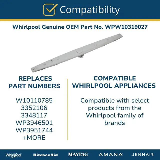 Alt view image 4 of 5 - Whirlpool WPW10319027 OEM Dishwasher Lower Wash Arm Assembly