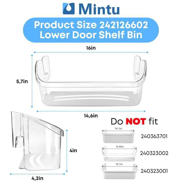 Alt view image 2 of 6 - 2421266 242126602 Replacement For Frigidaire Lower Door Shelf Bin PS12364199 FFSS2625TS0 FFSS2615TS0 LFSS2612TE0 LFSS2612TF0 LFSS2612TP0 FFSS2615TD0 LFSS2612TD0 FGSS2635TF1 FGSS2635TF5 FFSS2615TS2