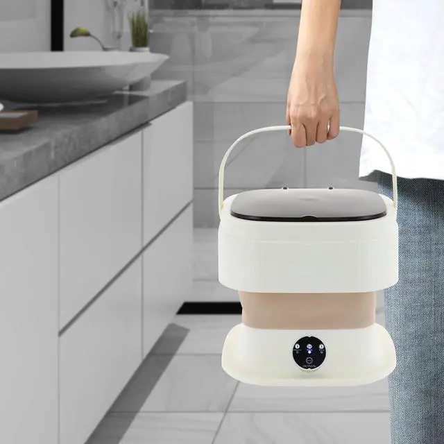 Alt view image 3 of 6 - Portable Washing Machine,10 L Foldable Mini Washer with Turbine Core 3 Wash Modes for Apartments Travel Dorms RV Lightweight Compact Laundry for Underwear Socks(Khaki)