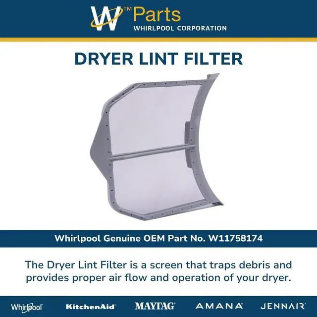 Alt view image 3 of 5 - Whirlpool W11758174 Genuine OEM Dryer Lint Filter Replacement Part - Replaces W11710644, W10516085, W10370972, W10211906, and WPW10516085