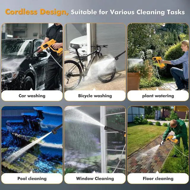Alt view image 7 of 7 - Cordless Portable Washer, Handheld Washer, 120Bar, Washer with Foam Pot, Cleaner with 5m Elastic Hose, 6-in-1 Nozzle, Battery Operated Washer for Car Home Outdoor Patio Garden