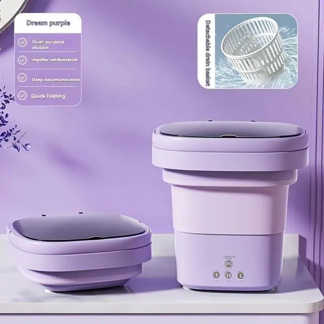 Alt view image 2 of 7 - Portable Washing Machine, Mini Washer and Spin-Dryer With Folding Hanger, Compact Laundry Machine of Underwear, Baby Clothes, for Apartments, Dormitories, RV, Travel, (Purple)