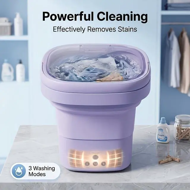 Alt view image 3 of 7 - Portable Washing Machine, Mini Washer and Spin-Dryer With Folding Hanger, Compact Laundry Machine of Underwear, Baby Clothes, for Apartments, Dormitories, RV, Travel, (Purple)