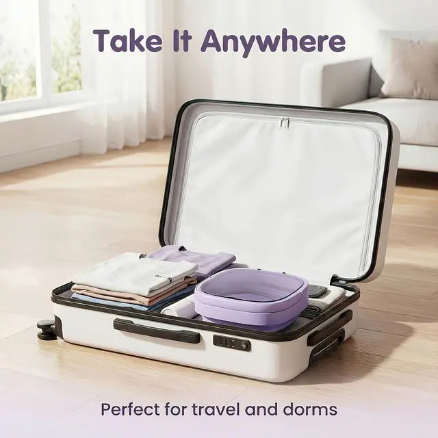 Alt view image 5 of 7 - Portable Washing Machine, Mini Washer and Spin-Dryer With Folding Hanger, Compact Laundry Machine of Underwear, Baby Clothes, for Apartments, Dormitories, RV, Travel, (Purple)