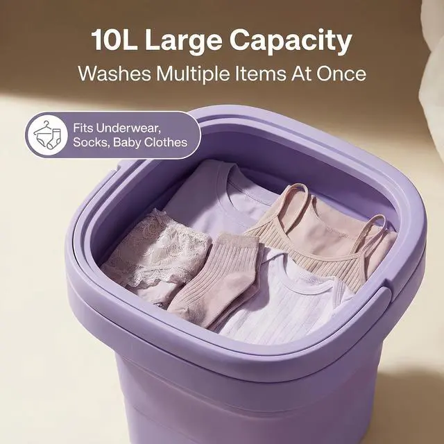 Alt view image 6 of 7 - Portable Washing Machine, Mini Washer and Spin-Dryer With Folding Hanger, Compact Laundry Machine of Underwear, Baby Clothes, for Apartments, Dormitories, RV, Travel, (Purple)