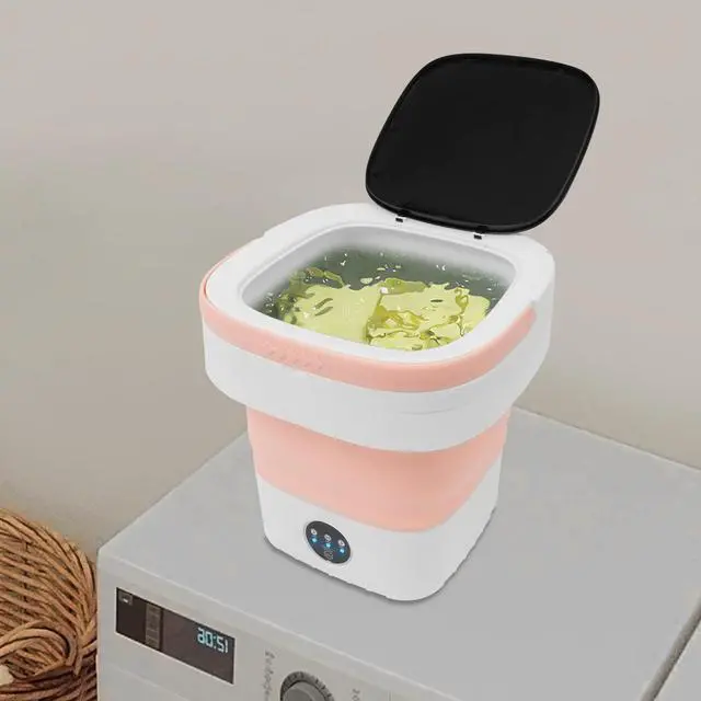 Alt view image 2 of 7 - Portable Washing Machine,12L Upgraded With Spin Basket,Foldable Mini Washing Machine with 3 Modes Cleaning Small Washer for Baby Clothes, Underwear or Small Items, Apartment, Dorm,RV (Pink)