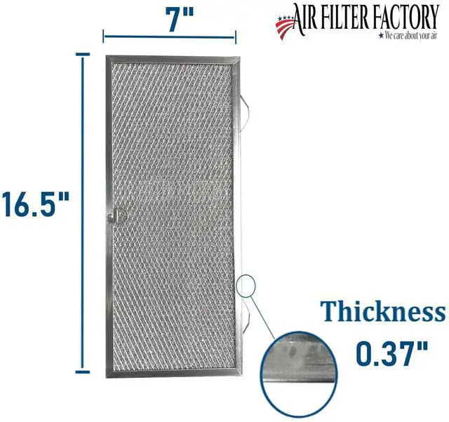 Alt view image 2 of 6 - 7 x 16-1/2 x 3/8 Inch Aluminum Range Hood Grease Filter - Washable Replacement 2-Pack for Stove Top Ventilation