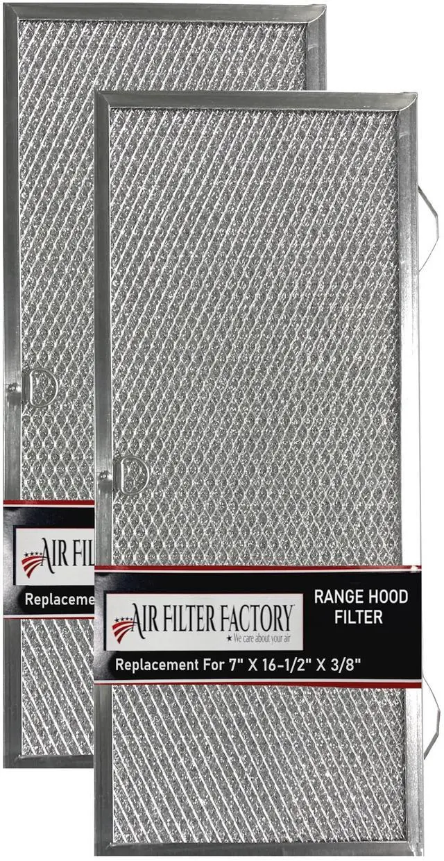 Main image of 7 x 16-1/2 x 3/8 Inch Aluminum Range Hood Grease Filter - Washable Replacement 2-Pack for Stove Top Ventilation