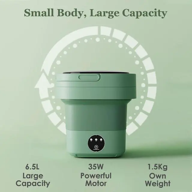 Alt view image 2 of 7 - 6.5L Portable Washing Machine Foldable Mini Small Portable Washer Washing Machine With Drain Basket for Underwear, Baby Clothes, Small Items, Towels US Plug (Green)