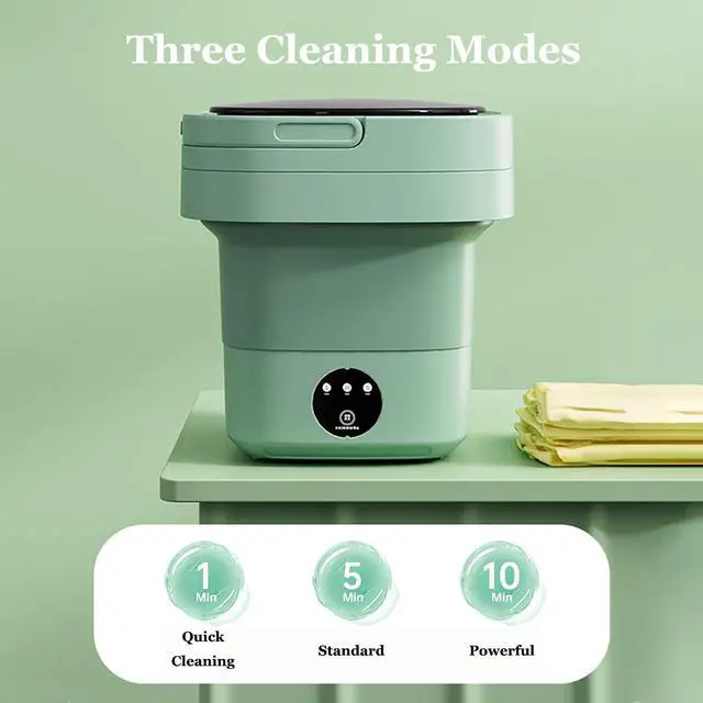 Alt view image 3 of 7 - 6.5L Portable Washing Machine Foldable Mini Small Portable Washer Washing Machine With Drain Basket for Underwear, Baby Clothes, Small Items, Towels US Plug (Green)