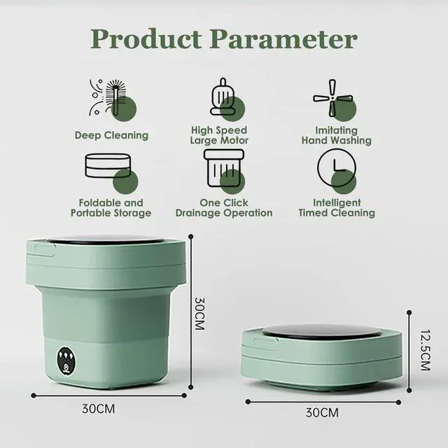 Alt view image 7 of 7 - 6.5L Portable Washing Machine Foldable Mini Small Portable Washer Washing Machine With Drain Basket for Underwear, Baby Clothes, Small Items, Towels US Plug (Green)