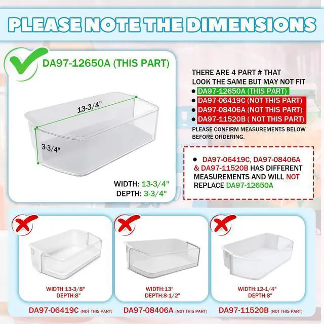 Alt view image 3 of 7 - DA97-12650A Refrigerator Door Shelf Bin Compatible with Samsung Refrigerator (Right Side) Fridge Shelf Replace DA63-07104A DA63-06963A RF263beaesr RF260beaesr AP5620330
