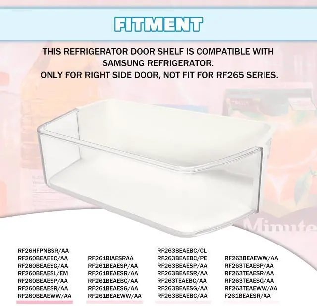 Alt view image 2 of 7 - DA97-12650A Refrigerator Door Shelf Bin Compatible with Samsung Refrigerator (Right Side) Fridge Shelf Replace DA63-07104A DA63-06963A RF263beaesr RF260beaesr AP5620330