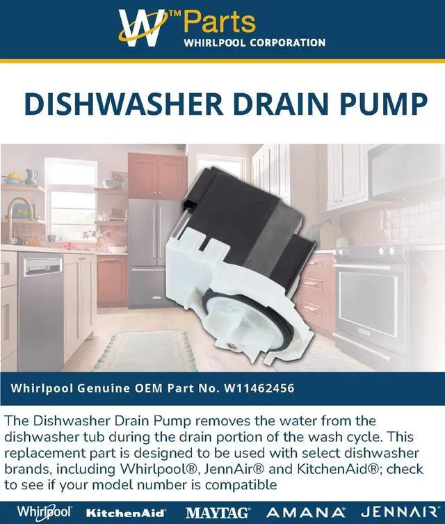 Alt view image 5 of 6 - W11462456 Genuine OEM Dishwasher Drain Pump Replacement Part - Replaces W11193157