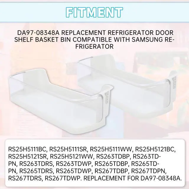 Alt view image 4 of 7 - 2 Pcs DA97-08348A Right(Middle) Refrigerator Door Shelf Basket Bin Compatible with Samsung Refrigerator RS25H5111BC RS25H5111SR AP4578465 DA63-05215A 2051360 PS4175772 Replacement White