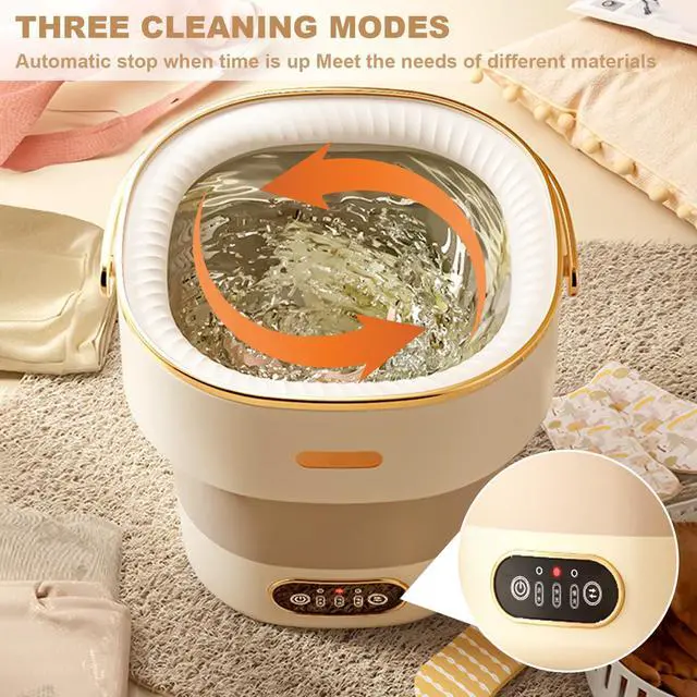 Alt view image 6 of 7 - 13L Portable Washer, With 3 Cleaning Modes, Mini Washing Machine- for Small Clothes, Underwear, Baby Clothe, Socks, Foldable Washing Machine, for Apartment&Home&Camping&Travel, Beige