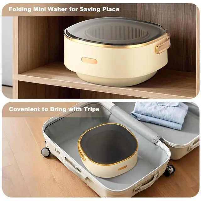 Alt view image 4 of 7 - 13L Portable Washer, With 3 Cleaning Modes, Mini Washing Machine- for Small Clothes, Underwear, Baby Clothe, Socks, Foldable Washing Machine, for Apartment&Home&Camping&Travel, Beige